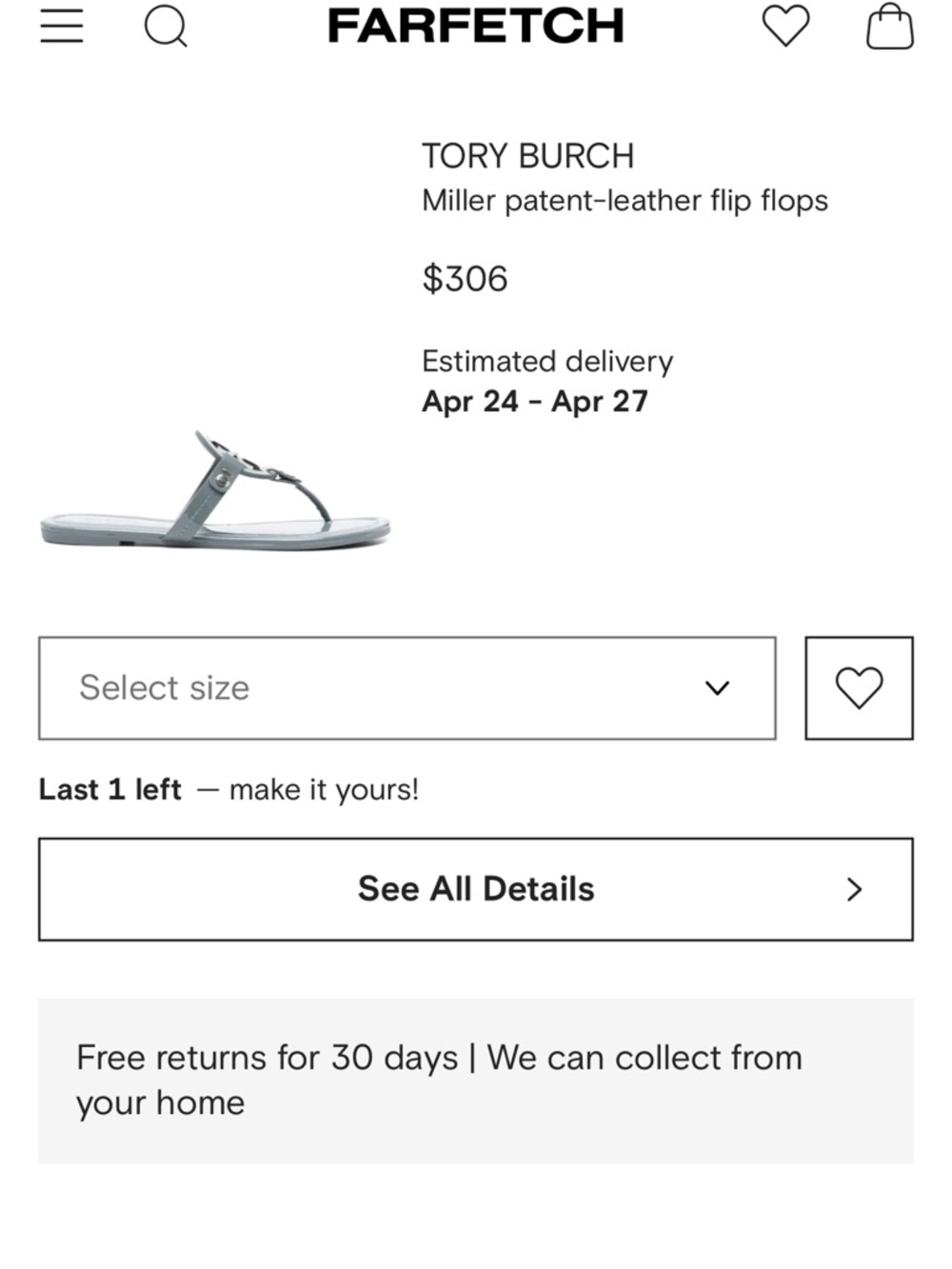 New Tory Burch Miller Patent Leather Sandals in Malta Gray Size 7.5 - Picture 12 of 12